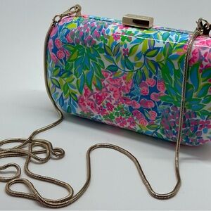 Lilly Pulitzer Pink Green Blue Floral Hardcase Crossbody Clutch